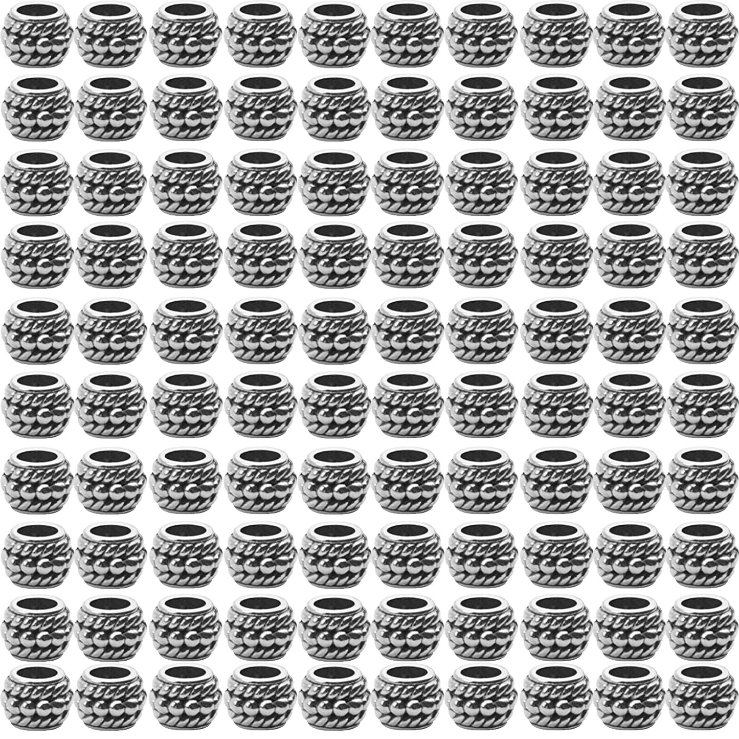 Large Hole Beads,100pcs 8mm Tibetan Barrel Spacer Beads European Charms Beads with 4mm Hole for Bracelet Necklaces Jewelry Making