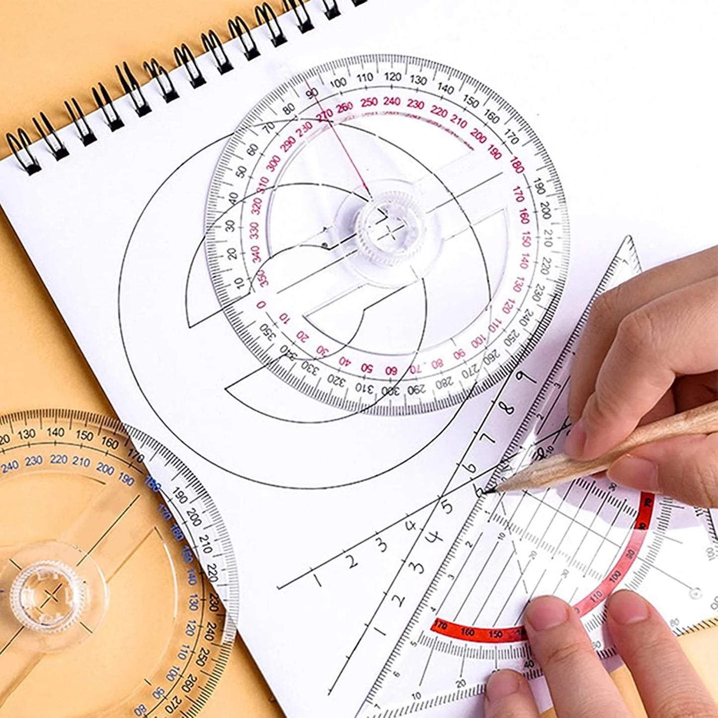 Aylifu 360° Protractor Pack of 2 Protactors Plastic Protractor Math Protractors Clear Protractor Ruler Drafting Tools Circle Protractor for Geometry