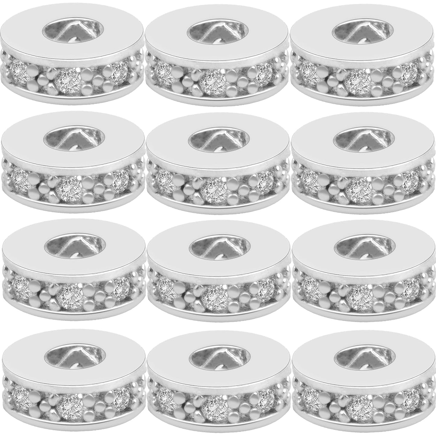 12pcs Brass Cubic Zirconia Spacer Beads Flat Round Micro Pave Zirconia Charm Beads Rondelle Rhinestone Spacer Beads for DIY Bracelet Necklace Jewelry Making Supplies, 2 Colors