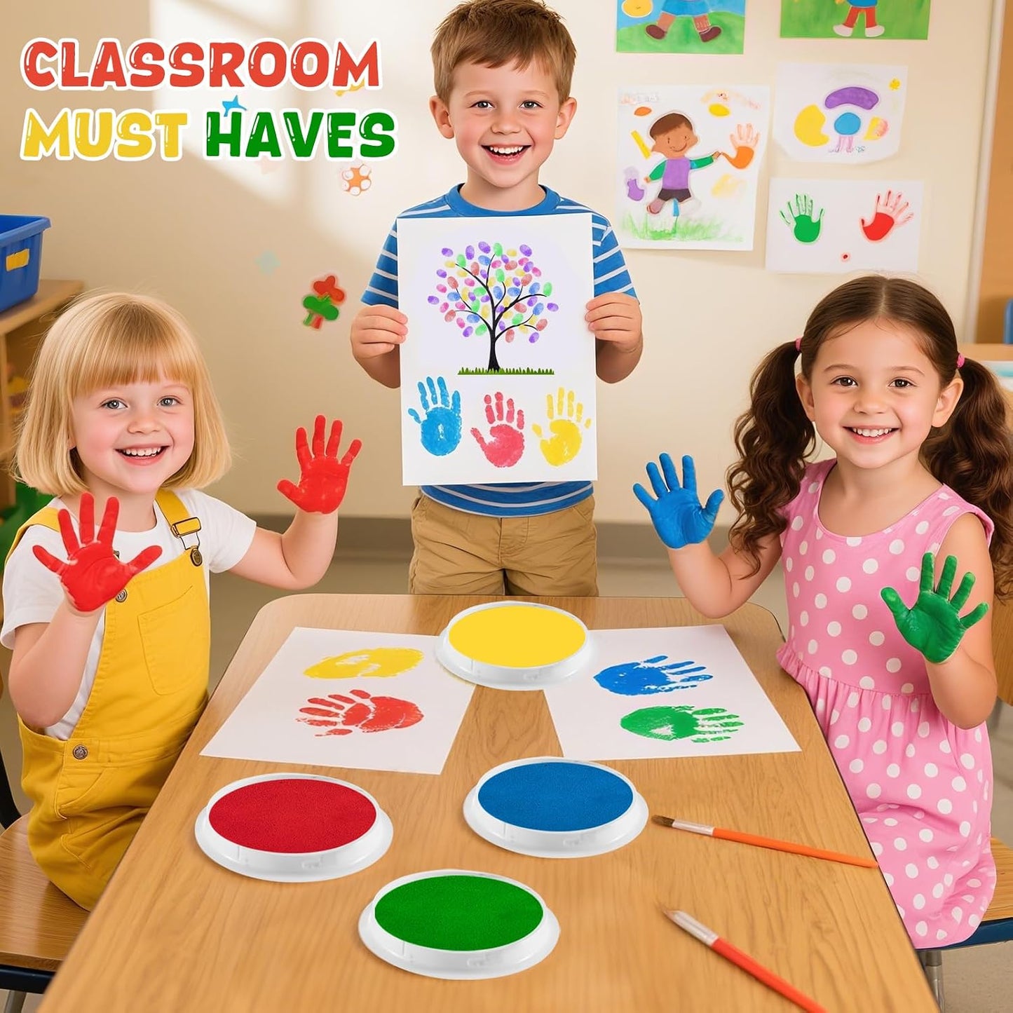 HENDEVL 7" Large Ink Pads for Kids - Handprint Footprint Size Rainbow Stamps Pad, Safe & Washable Ink Pad for Fingerprint Painting Card Making Stamp Crafting Paper Wood Fabric Scrapbook Kids Birthday Gifts