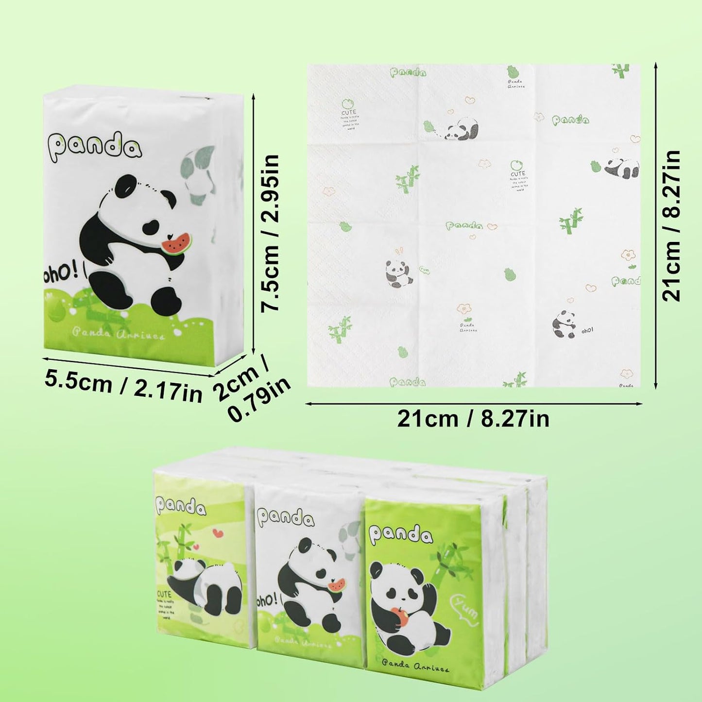 HENDEVL Pocket Facial Tissue - Travel Size Bulk Pack, Pattern Packs, Mini Cute Disposable Handkerchief for Outing, Wedding, Party Favors - 3 Ply, 8 Sheets (27 Pack) (Panda)