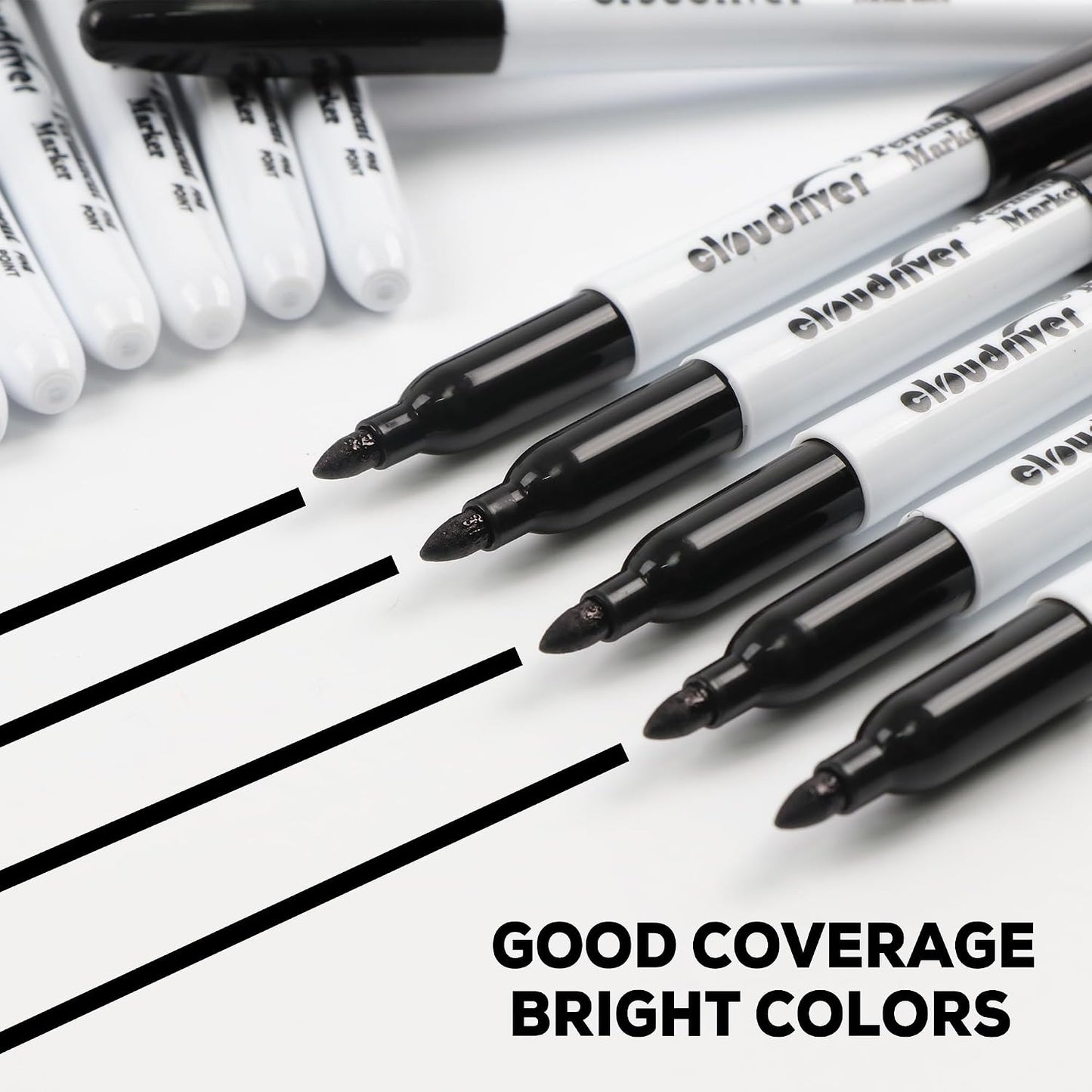 HENDEVL Black Permanent Markers Fine Tip, 60 Packs Permanent Markers Bulk, Quick Drying & Fade Resistant, Permanent Marker Set Works on Plastic,Wood,Stone,Metal and Glass for Doodling, Marking