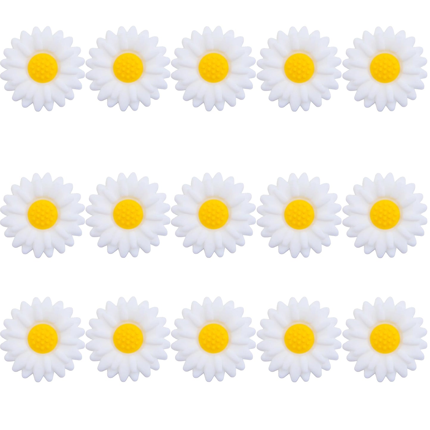 15pcs 20 mm Sunflower Silicone Daisy Flower Focal Flat Flower Shape Spacer Beads for DIY Keychains Lanyards Garlands Crafts Jewelry Making, 3 Colors