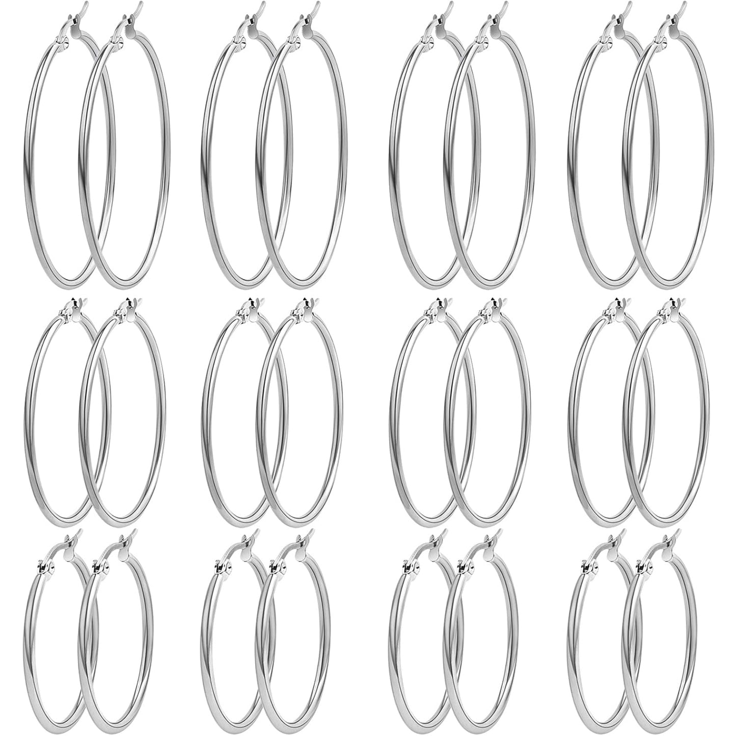 12 Pairs 3 Sizes 4 Colors Hypoallergenic Earring Hoops Findings Stainless Steel Hoops Earrings Set Big Open Beading Hoop Earrings for DIY Art Crafts Jewelry Making