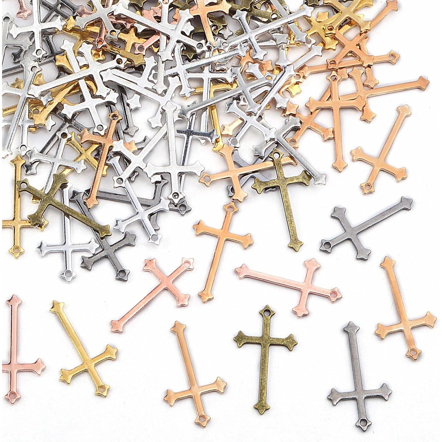 105pcs 7 Colors Small Cross Pendant Charms Alloy Religious Crucifix Cross Dangle Pendants for DIY Necklace Keychains Jewelry Making Handmade Gifts, 23 x 14 mm