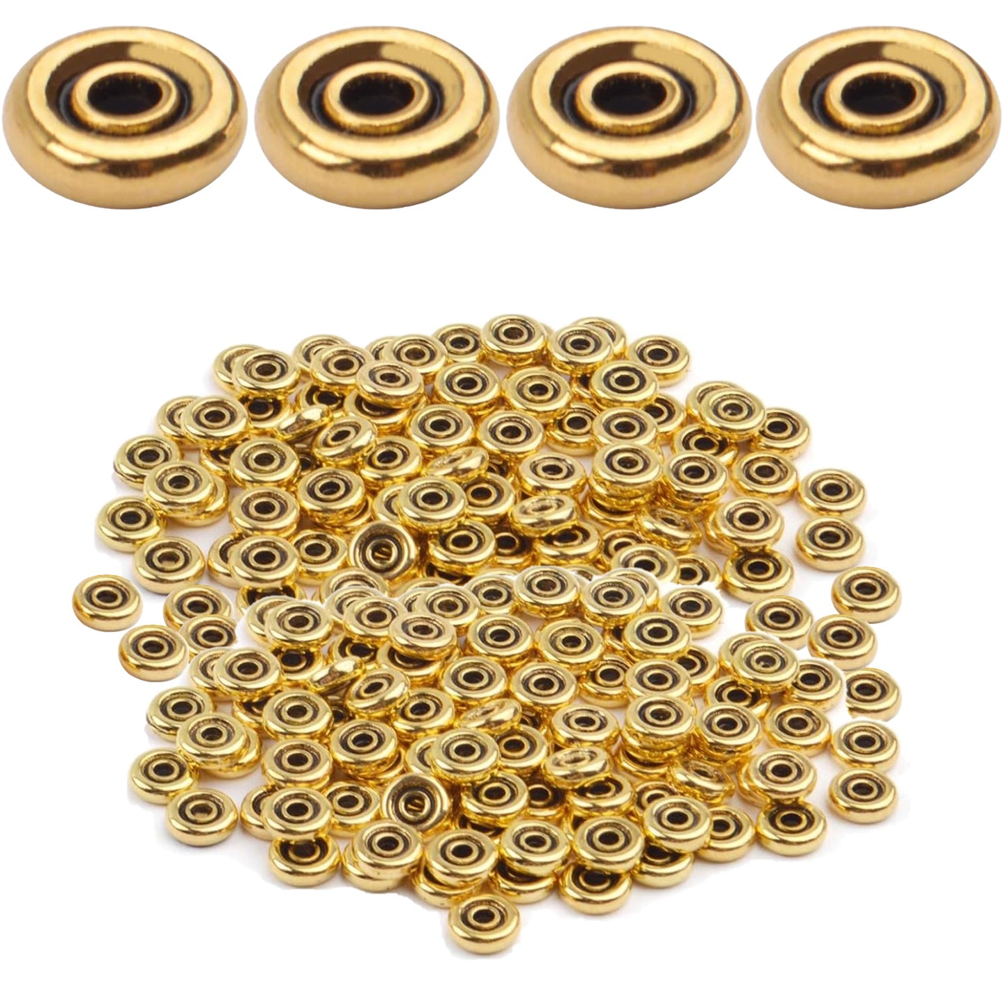 200pcs 6mm Flat Round Disc Alloy Rondelle Spacer Beads Craft Supplies for Bracelet Necklace Jewelry Making,2mm Hole