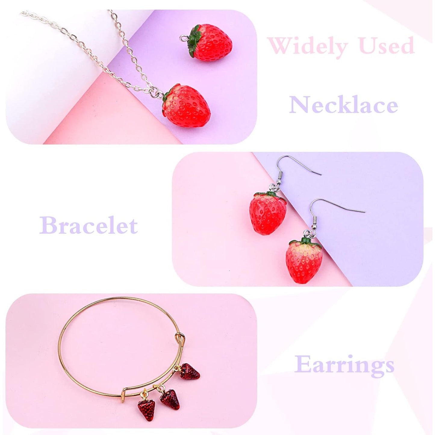 20pcs Enamel 3D Strawberry Charms Resin Red Strawberry Pendants Mini Fruit Hanging Pendant Ornament for DIY Earring Bracelet Necklace Jewelry Making Decoration, 2 Styles
