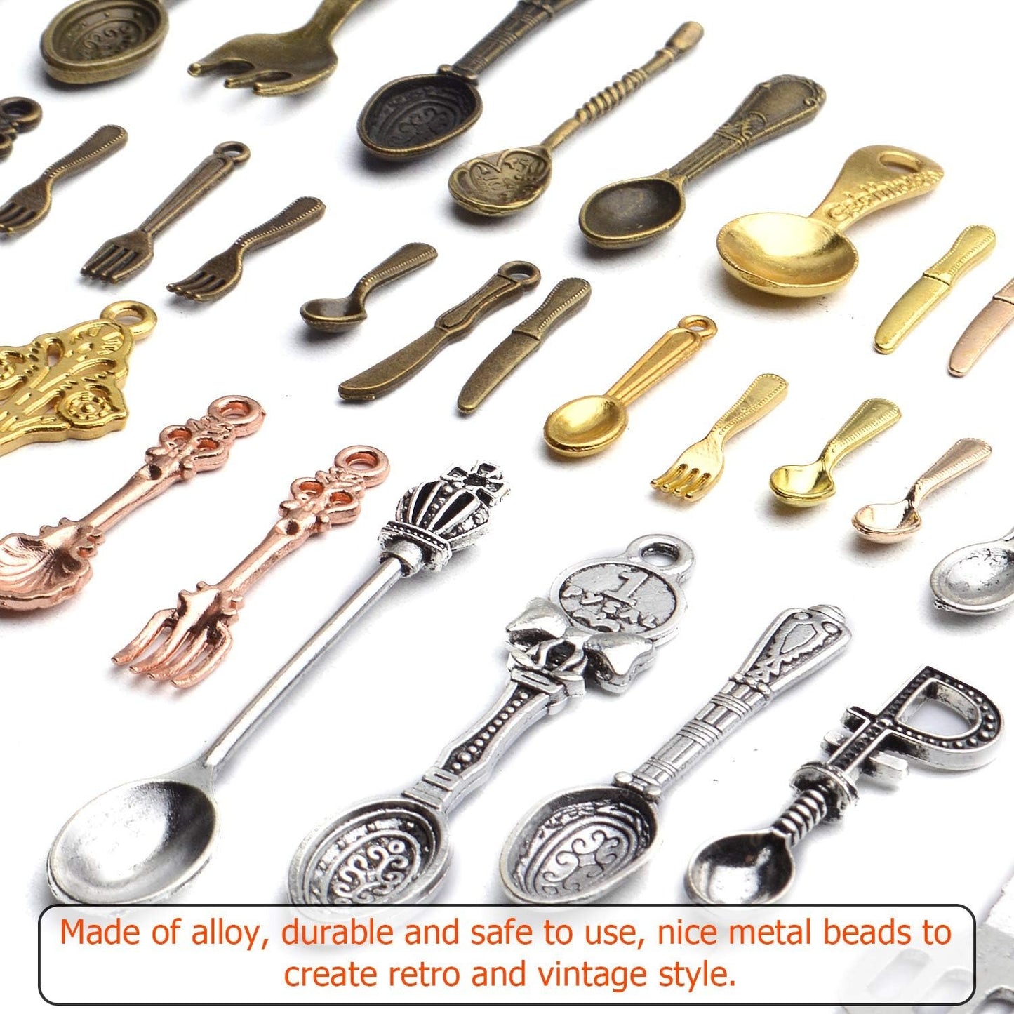 Tableware Charms,100g (80-120pcs) Fork Knife Spoon Tableware Pendants Mixed Kitchen Theme Charms Craft Supplies for DIY Necklace Bracelet