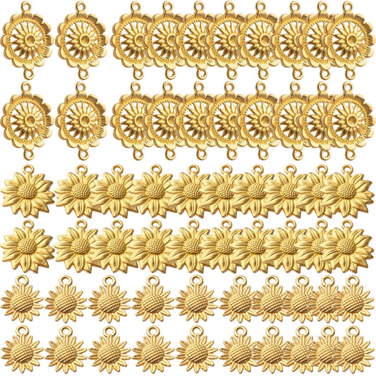 60pcs Sunflower Charm Pendant Alloy Vintage Sunflower Bead Charms Flower Connector Charms Crafts Supplies for DIY Earring Necklace Bracelet Jewelry Making Finding Accessory