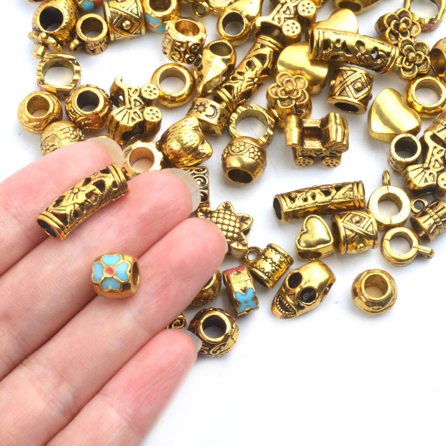 Tibetan Loose Spacer Beads, Mixed 92 Pieces Tibetan Antique Gold Spacer Loose Beads Fit European Charm Bracelet Necklet Jewelry Making