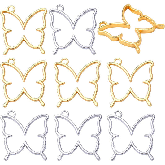 20pcs Butterfly Open Back Bezel Pendant Charm Resin Molds Hollow Frame Pendants for DIY Pressed Flower Crafts Jewelry Making Accessories