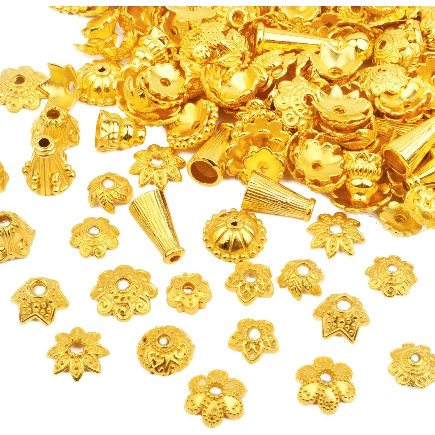 120g Bead Caps with A Clear Storage Box, Tibetan Gold Beads Spacers Jewelry Findings Accessories for Jewelry Making 300-350 Pieces