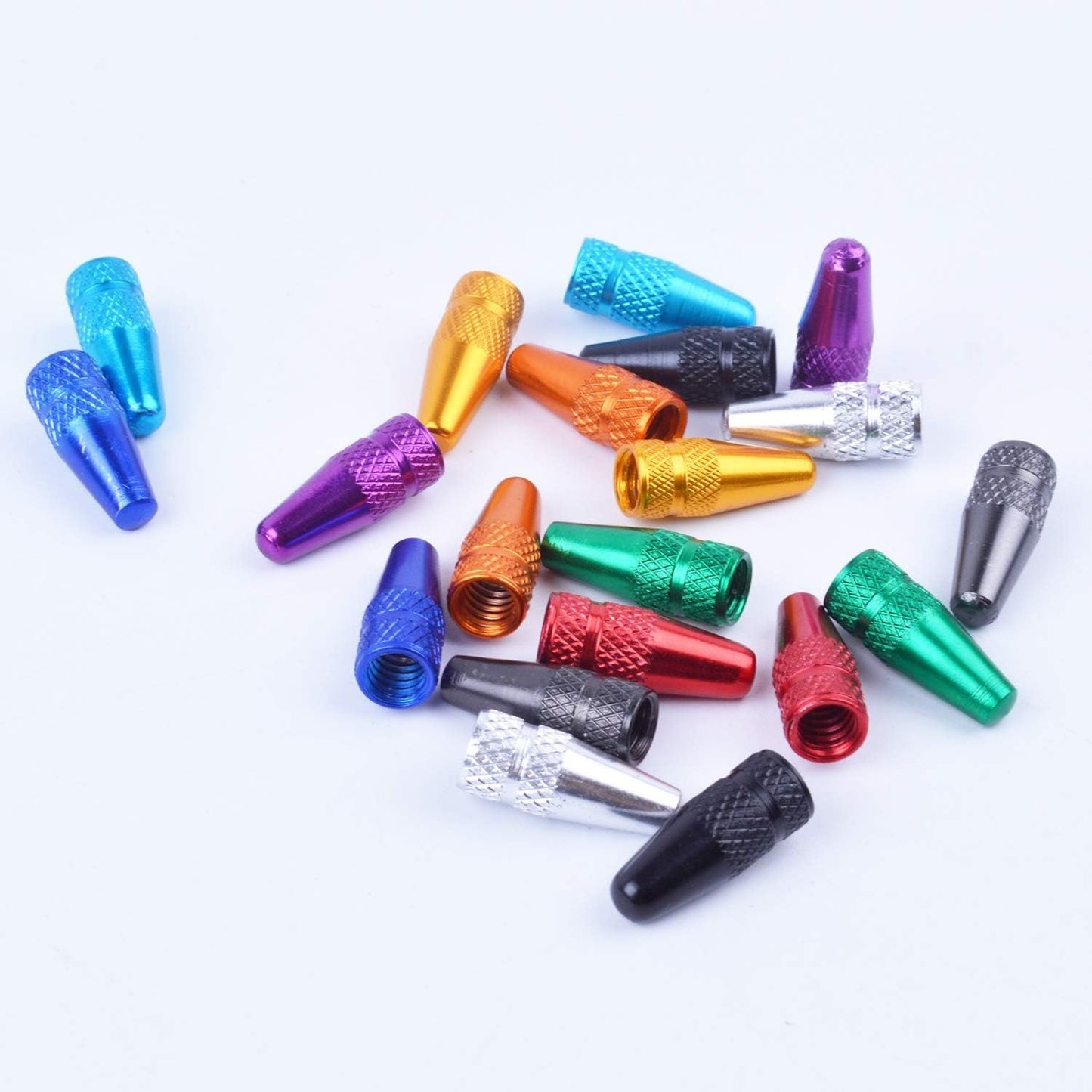 BronaGrand 20pcs Multi-Color Anodized Machined Aluminum Alloy Bicycle Bike Tire Valve Caps Dust Covers French Style Presta Valve Cap