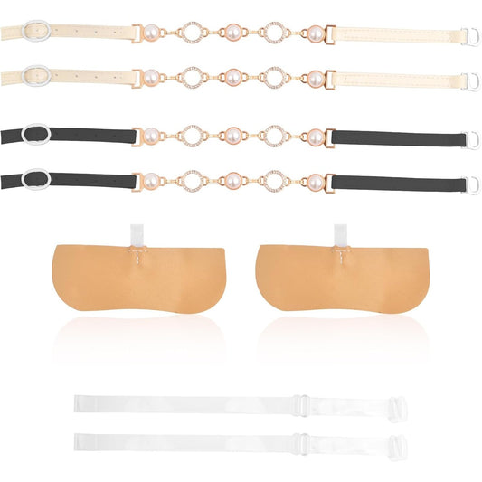 2 Pairs High Heels Shoelaces Leather Belt Pearl Chains and 2pcs Transparent Adjustable High Heel Shoe Straps with Buckle Replacement Accessories for Women Lady High Heel Shoes Decor