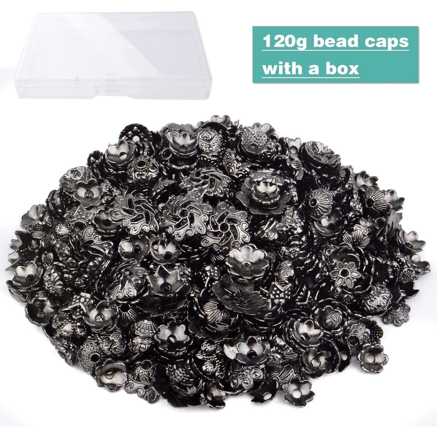 120g Bead Caps with A Clear Storage Box, Tibetan Gold Beads Spacers Jewelry Findings Accessories for Jewelry Making 300-350 Pieces