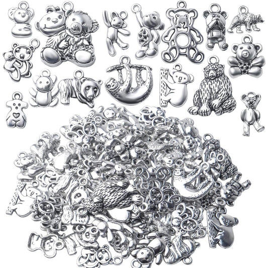 100g Antique Silver Bear Charms Alloy Animal Charms Teddy Bear Charm Pendants for DIY Bracelet Necklace Jewelry Findings Making Accessories