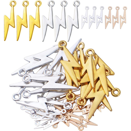Lightning Bolt Charm Pendants, 40pcs Flash Lightning Charms Alloy Celestial Dangle Charms for Jewelry DIY Necklace Earrings Bracelet Making and Crafting, 4 Colors