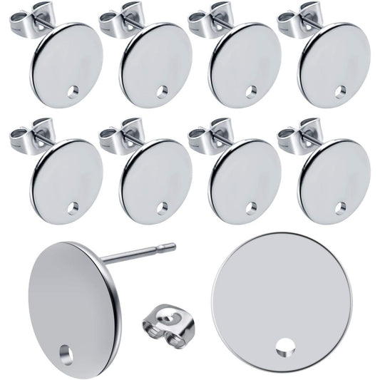 12mm Stud Earring Findings, 20pcs Stainless Steel Round Earring Studs Blank Earring Post with Loop and 20pcs Butterfly Earring Backs for Earring Making