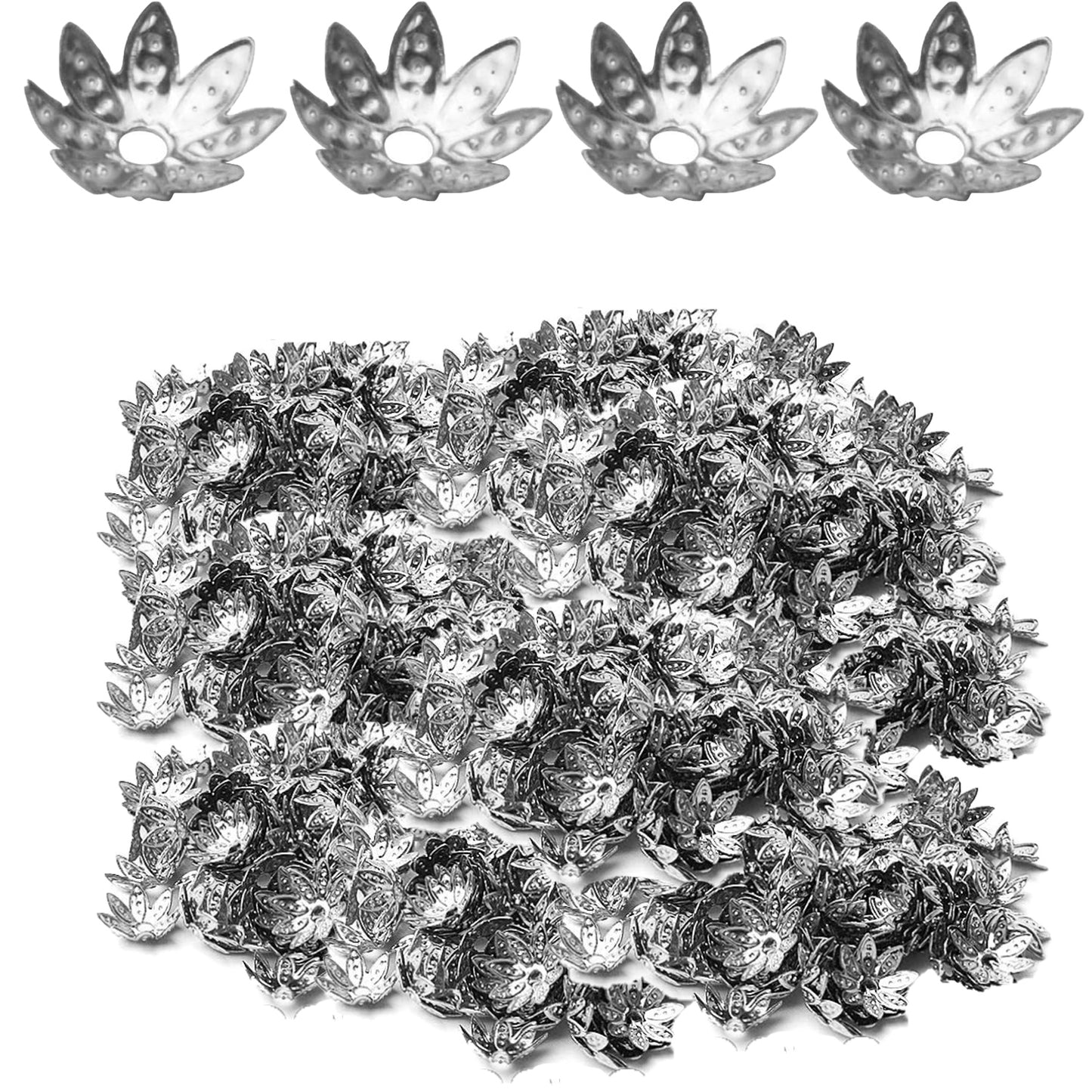 Tibetan Bead Caps, 600pcs 8 mm Antique Alloy Mixed Flower Bead Spacers Jewelry Findings Accessories for DIY Crafts, 6 Colors