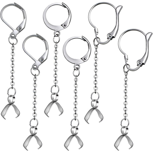 6pcs Stainless Steel Leverback Earring Hooks Hypoallergenic French Ear Wires with Open Loop and Pinch Clasp Chains for DIY Earring Jewelry Making Findings, 3 Sizes