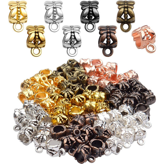 80pcs Antique Tibetan Bail Beads Tube Beads Spacer Rondelle Connectors for Pendant Jewelry Making Crafts, Mixed Colors