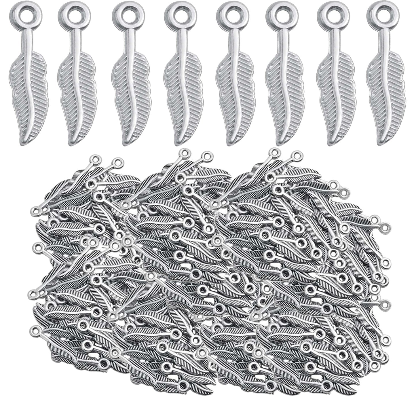 200 Pieces 5 Colors Feather Wing Charms Tibetan Alloy Leaf Dangle Pendants Jewelry Findings Accessories for DIY Necklace Bracelet Earrings Crafts Making