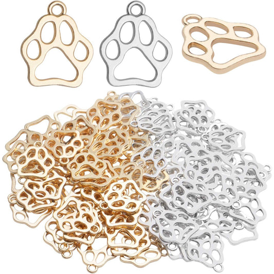 Animal Paw Charms, 100pcs Print Pendant for Dog Bear Cat Jewelry Making, Bracelet Necklace DIY Crafts