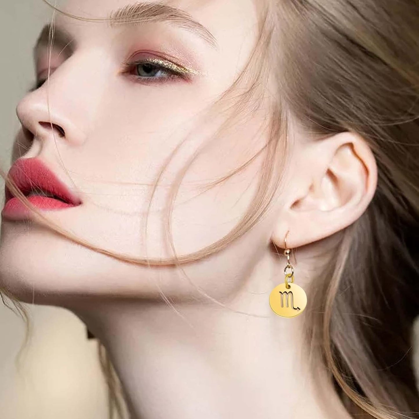 12pcs Golden Plated Flat Round Twelve Constellations Charms Stainless Steel Zodiac Sign Pendants with Jump Rings for DIY Necklace Bracelet Jewelry Making Supplies
