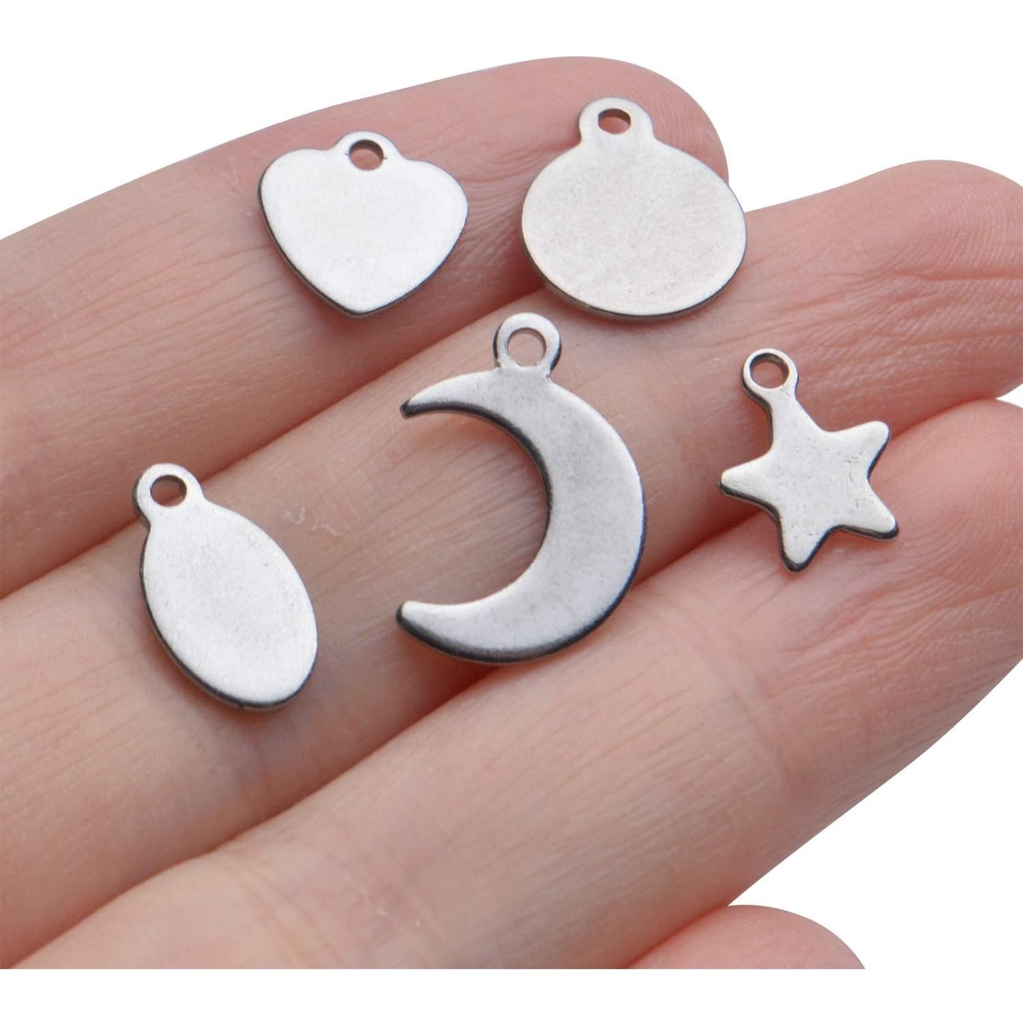 Tag Pendants, 50pcs Stainless Steel Tag Pendants Charms Blank Stamping Flat Mixed Shapes Metal Tag Pendants for Bracelet Necklace Earring DIY Jewelry Making