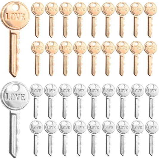 60 Pieces Vintage Key Pendant Charms Mini Alloy Key Pendants Craft Supplies for DIY Bracelet Necklace Keychains Jewelry Making Party Decoration, 2 Colors