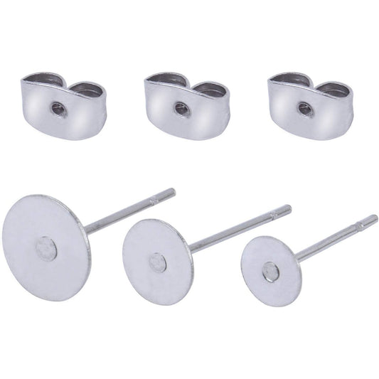 150 Pairs 3 Sizes Glue On Earrings Posts Flat Post Pad with Butterfly Earring Backs Earring Pin Stud Findings Blank for Earrings Making