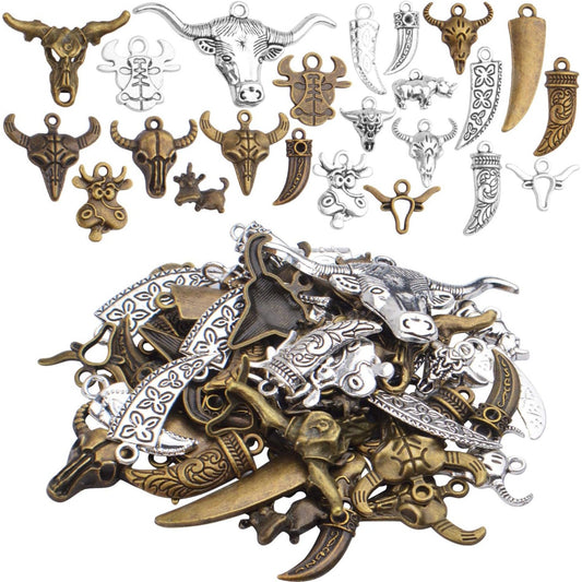 100g (40-60pcs) Mixed Cow Charms Alloy Cattle Pendant Charms Vintage Jewelry Findings for Making Braclet Necklace Crafts