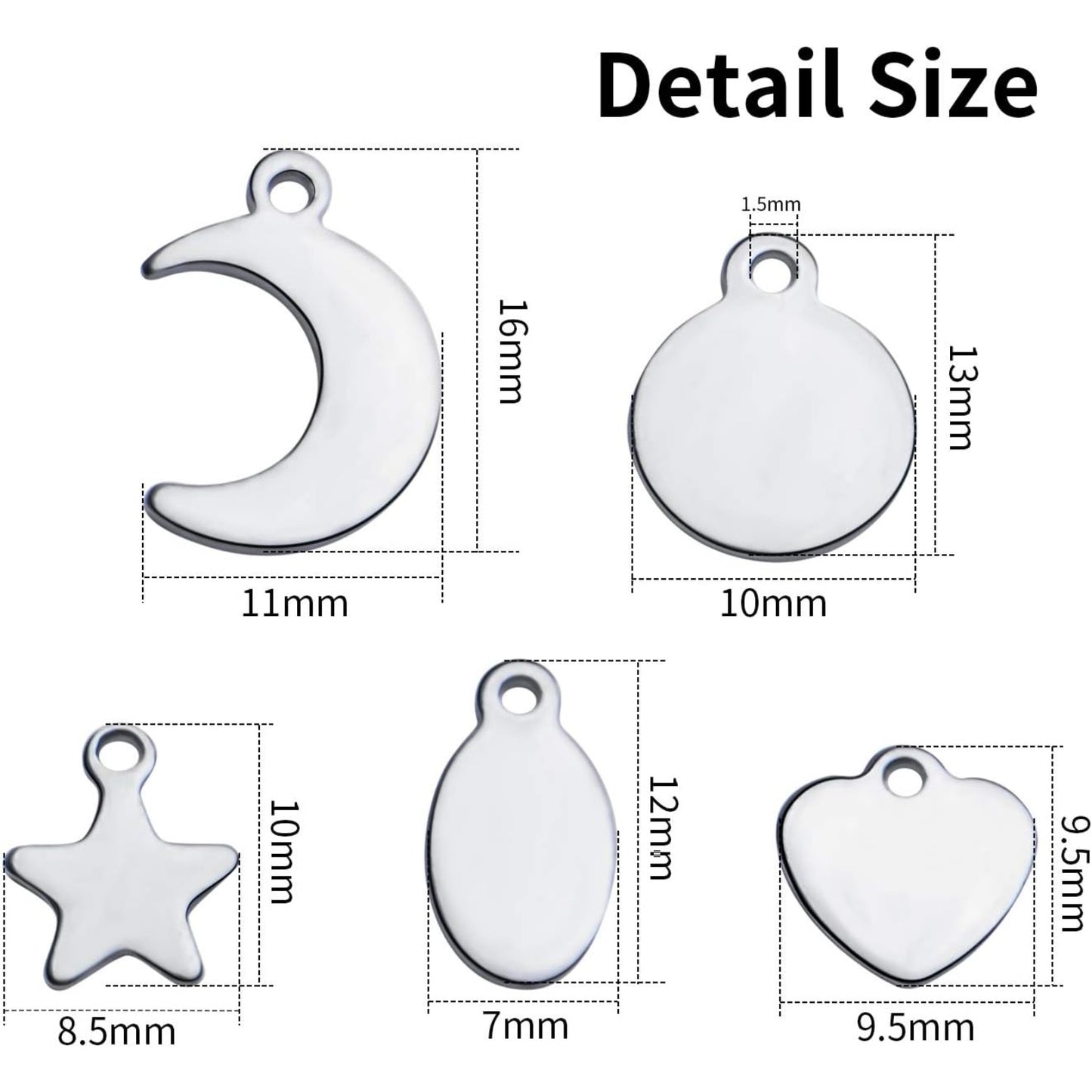 Tag Pendants, 50pcs Stainless Steel Tag Pendants Charms Blank Stamping Flat Mixed Shapes Metal Tag Pendants for Bracelet Necklace Earring DIY Jewelry Making