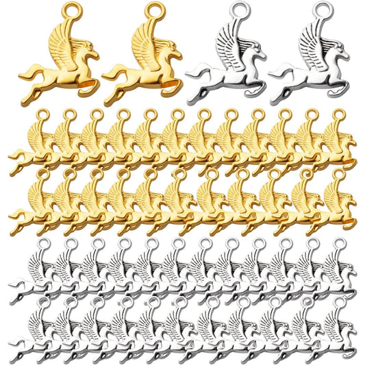 50pcs Flying Horse Charms Pendants Tibetan Alloy Animal Charms Equestrian Beads Charms for DIY Jewelry Bracelet Necklace Making