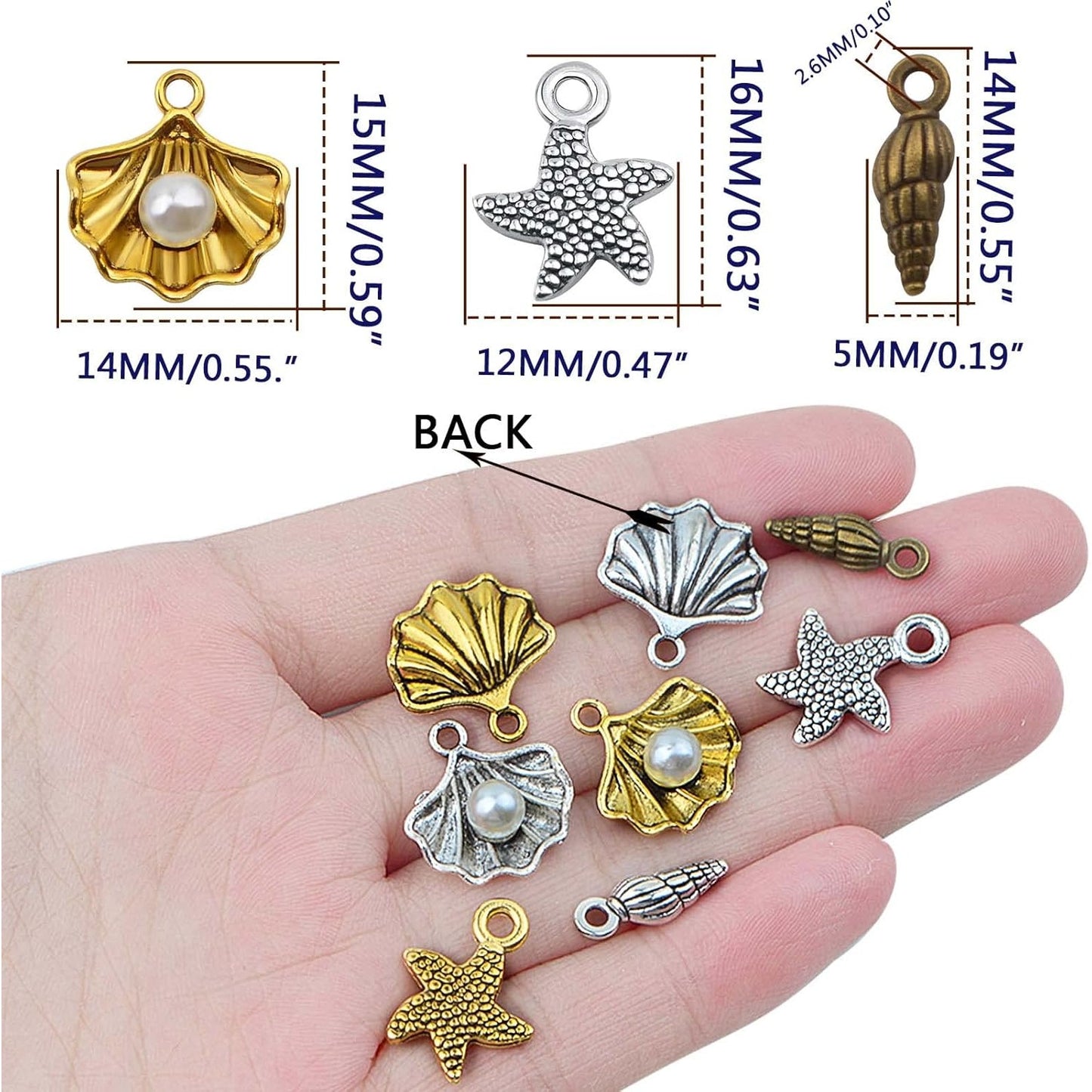60pcs 3 Styles Antique Alloy Mixed Ocean Life Charms Sea Animal Starfish Seashell Conch Pendants Charms Craft Supplies for DIY Jewelry Making Birthday Party Gifts, 3 Colors