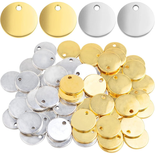 60 Pieces Small Smooth Flat Round Discs Charms Alloy Blank Stamping Tag Pendants for Bracelet Earrings Jewelry Making Photo Number Alphabet Stamping, 2 Colors