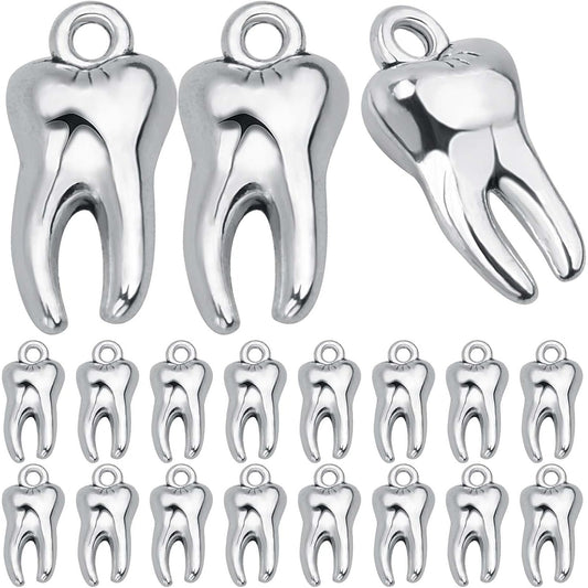 50 Pieces Antique Silver Tooth Pendant Charms Alloy Heathy Teeth Dangle Charms Hanging Ornaments Links for DIY Necklace Bracelet Jewelry Making Supplies