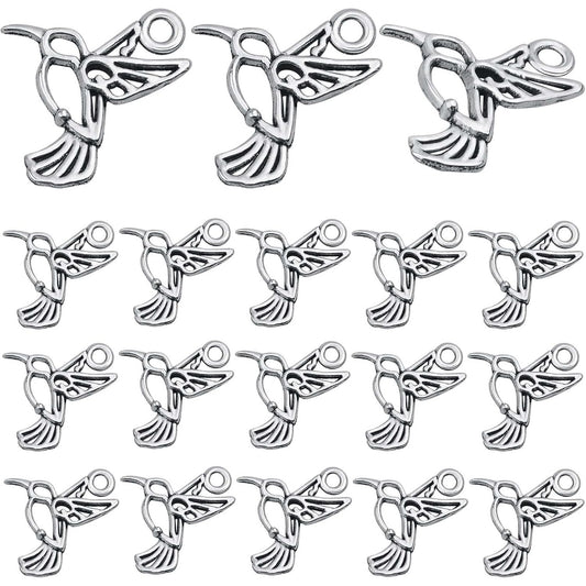 120pcs Antique Silver Bird Charms Tibetan Alloy Hummingbird Swallow Animal Dangle Pendants Bulk Craft Supplies for DIY Earring Necklace Bracelet Jewelry Making