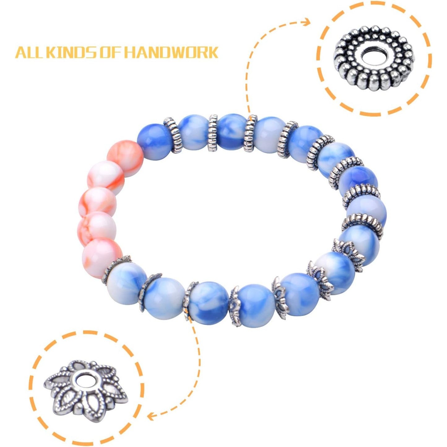 200g (About 400-500pcs) Tibetan Alloy Spacer Beads Flower Bead Caps Bail Tube Beads Rondelle Flower Heart Loose Charm Beads for DIY Bracelet Necklace Crafts Jewelry Making