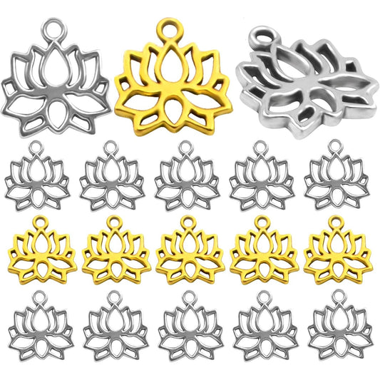 100pcs Lotus Charm Pendants Hollow Lotus Flower Charms Alloy Dangle Flower Pendants Craft Supplies for DIY Jewelry Making Handmade Decoration, 2 Colors