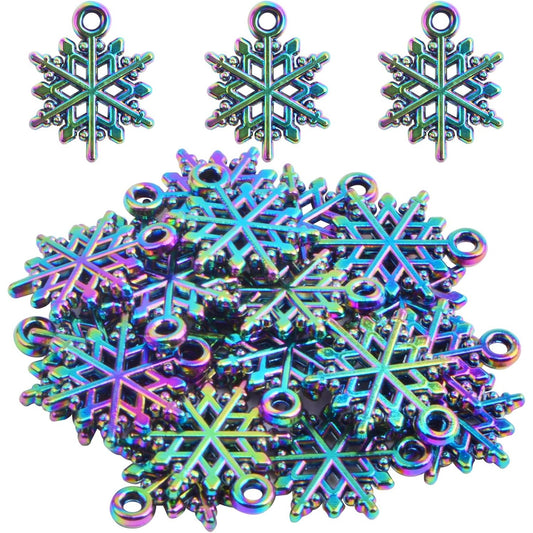 20 Pieces Christmas Snowflake Charms Alloy Xmas Snowflake Winter Pendants Hanging Ornaments Craft Supplies for Jewelry Making Party Wedding Home Decoration, Rainbow Color