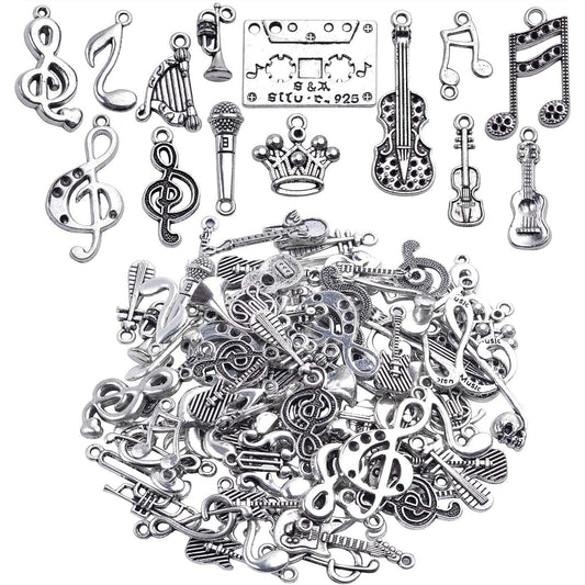 Music Notes Charm,100 Grams Alloy Multistyle Musical Notation Symbol Charm Pendant Connector for DIY Jewelry Making Accessaries(About 70-90pcs)