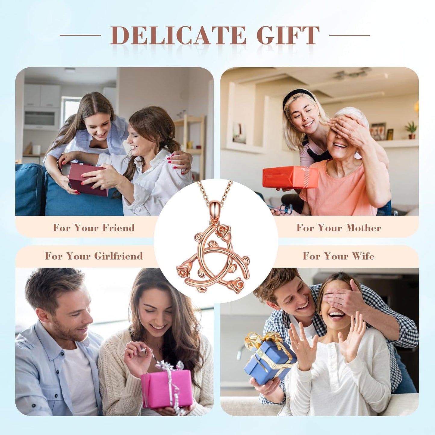 925 Sterling Silver Rose Flower Love Irish Celtic Knot Peace Sign Infinity Triquetra Trinity Protection Pendant Necklace for Mother Women Jewelry Gifts Nudo De Bruja