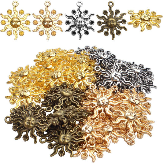 40pcs 23mm Alloy Celestial Sun Charms Tibetan Sun Smile Charm Jewelry Charms Pendants for DIY Earring Necklace Jewelry Findings Making Accessory