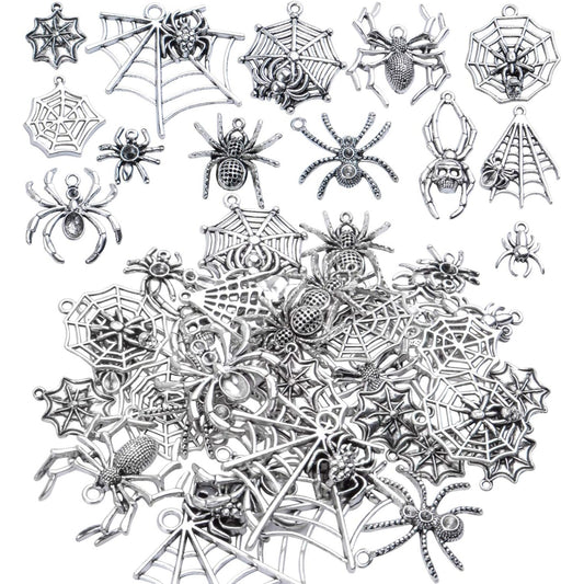 Spider Charms,100g (25-40pcs) Antique Silver Spider Charms Tibetan Alloy Halloween Theme Pendants for DIY Necklace Bracelet Making