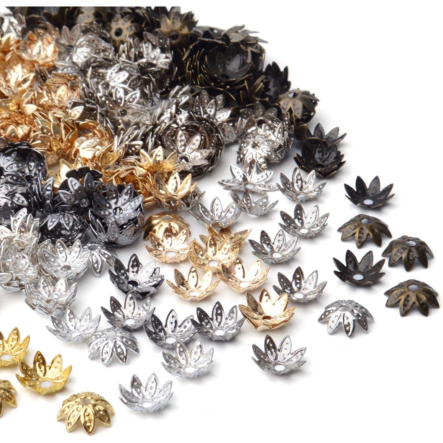 Tibetan Bead Caps, 600pcs 8 mm Antique Alloy Mixed Flower Bead Spacers Jewelry Findings Accessories for DIY Crafts, 6 Colors