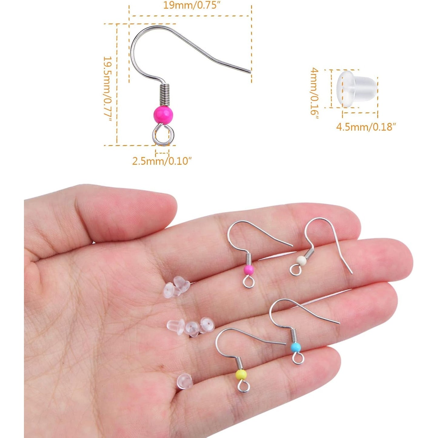 100pcs Mixed Colors Stainless Steel Earring Hooks Hypoallergenic French Earring Fish Hooks and 100pcs Clear Earring Backs Stoppers for DIY Jewelry Making Supplies Gift