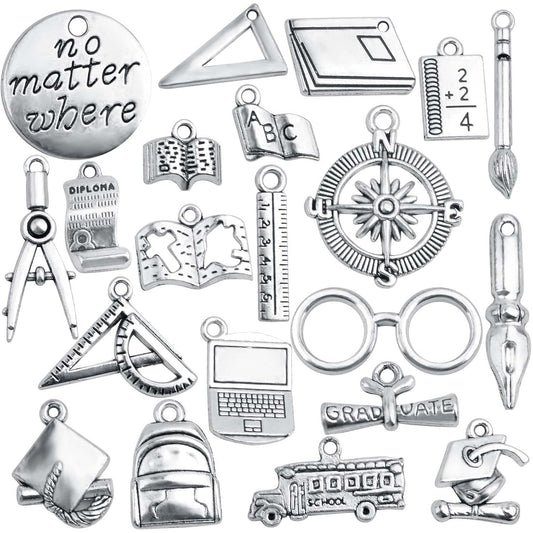 63pcs Antique Silver School Teacher Graduation Charms for DIY Jewelry Making