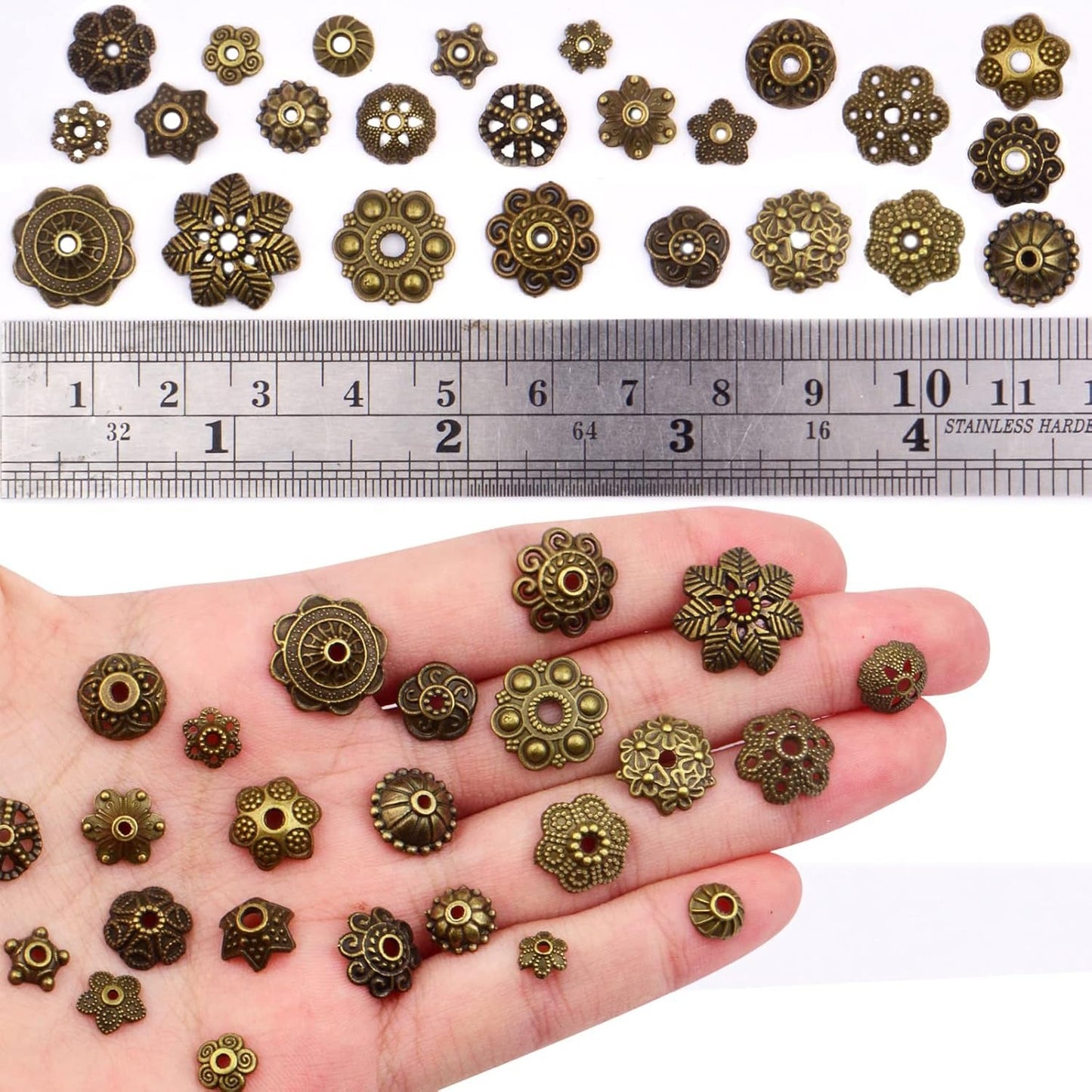 120g Bead Caps with A Clear Storage Box, Tibetan Gold Beads Spacers Jewelry Findings Accessories for Jewelry Making 300-350 Pieces
