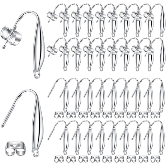 50pcs Earring Hooks Teardrop Ear Wire Hooks with 50pcs Stainless Steel Butterfly Earring Backs for Jewelry Making